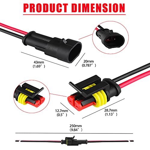 MUYI 2Pin Way 16AWG Waterproof Electrical Connector 2 Wire Connectors-5 Kit - style: 2wire connector(5 sets)