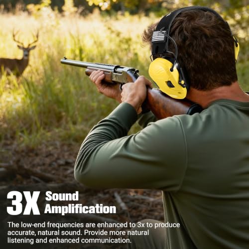 Electronic Shooting Ear Protection w/Gel Pads, 23dB NRR Active Noise Reduction & 3X Amplification Headset for Shooters - color: Yellow