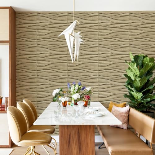 STICKGOO Wave 3D Wall Panels, Natural Oak, 19.7''x19.7'' - color: Wood