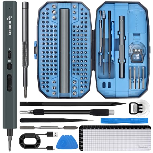 STREBITO Mini Electric Screwdriver Set 155 in 1, Small Electric Screwdriver - color: Blue