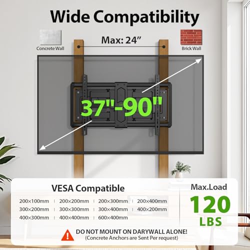 USX Mount Ultra Slim TV Wall Mount for 37-90 inch TVs, Low Profile Full Motion TV Mount with Swivel Articulating Dual Arms, Wall Bracket for Max VESA 600x400mm Holds 120lbs, Fits 16"/18"/24" Studs - size: 37-90 inch, 120 lb