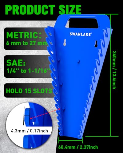 SWANLAKE Magnetic Wrench Organizer Toolbox Holder, 2-Pack SAE (1/4'' to 1-1/16''), Metric (6mm to 27mm) Ratchet Wrench Organizers, Total Hold 30 Slots Wrench Holders for Tool Box - style: 30-Slot Red&Blue