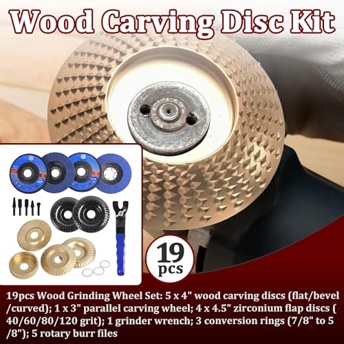 19 Pcs Wood Carving Disc Set for 4" & 4.5" Angle Grinder