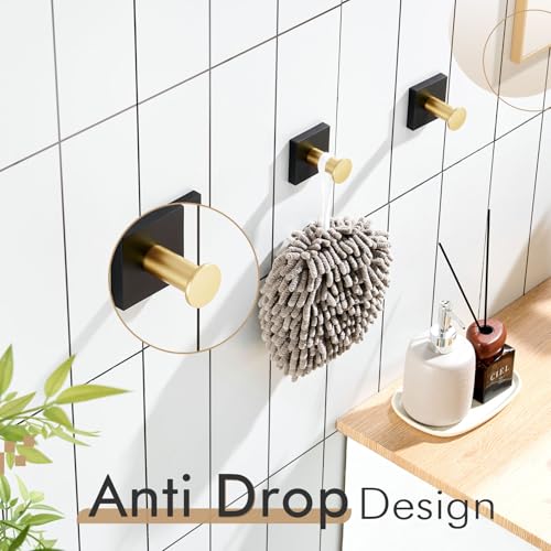 KOKOSIRI Robe Hooks Bath Towel Hooks for Wall Closet Kitchen Hanging Towels Bathroom Hardware Black with Gold Stainless Steel 3 Pack, B1016GDK-P3 - color: Black Gold, size: 3 Pack