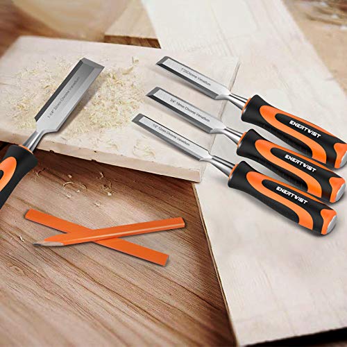 ENERTWIST 13pcs Wood Chisel Set, Premium Woodworking Chisel Sets w/ 8 CRV Construction Wood Chisels, 1 Sharpening Stone, 1 Honing Guide, 2 Carpenter Pencils, 1 Sharpener for Wood Carving in Hard Case | 8 CRV Construction Wood Chisels, 1 Sharpening Stone H
