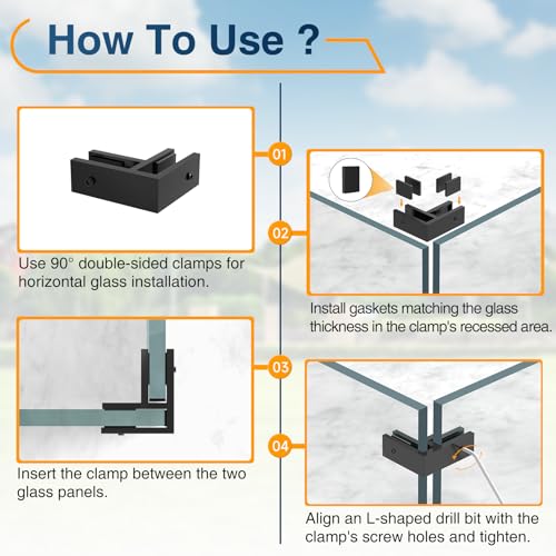 4 Pack Corner Railing Glass to Glass Clamps, Double Side Glass Clip - size: 4 Pack, style: 90 Degree