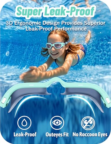 Vvinca Kids Swim Goggles, Swimming Goggles for Kids 3-14 Anti-Fog UV Protection No Leak Pool Glasses for Boys Girls - color: 06-blue & Green