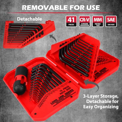 41-Piece Hex Key Allen Wrench Set, L Shape Hex and Torx Key Wrenches with Torque Handle | SAE(0.028"-3/8") | Metric(0.7mm-10mm) | Torx(T9-T50) in 3-Layer Storage Case, Heat Treated Cr-V Steel - style: 41-Piece Set (New Version)