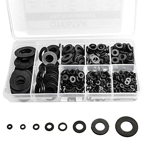 510 Pcs Black Nylon Flat Washer Assortment Kit