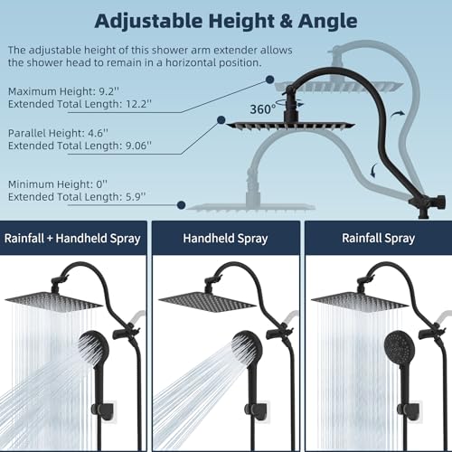 Hibbent All Metal cUPC Certified High Pressure Rainfall 10'' Shower Head - color: Matte Black, style: Square 10''