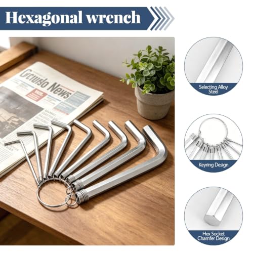 10-Piece Metric Allen Wrench Set, 1.5-10mm Chrome Vanadium Steel Hex Key Set with Key Ring, Pocket Bike Allen Key Set for Cycling, Motorcycle & Outdoor Repair - color: 10 Pcs Key Ring Set