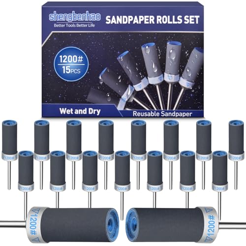15Pcs 1200 Grit Sanding Drums Sandpaper Sticks Set for Dremel Rotary Tool with 1/8" Shank, Sanding Bits Kit Rotary Tool Accessories for Metal Rust Removal/Jade Polishing/Stone Grinding (1200 Grit) - style: 1200 Grit