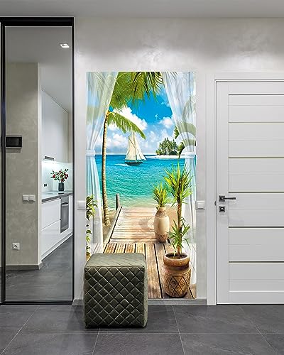 FLFK Door Mural Sticker - Ocean,Peel and Stick,Combined Size 32"x80",Split into 2 Pieces - color: Mt1391, size: 32"x80"