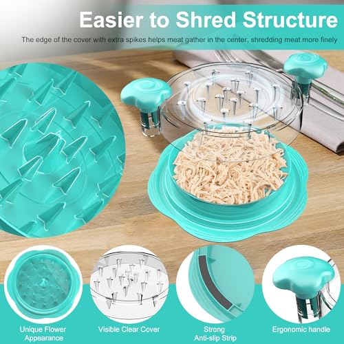 Chicken Shredder Tool Twist Large Meat Shredder with Brush&Fork, Mint Green - color: Mint Green