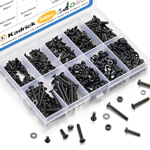 KADRICK 840Pcs M3 Countersunk Screws,M3 Flat Head Screws Length of 6MM-25MM - size: M3 840Pcs 6-25mm