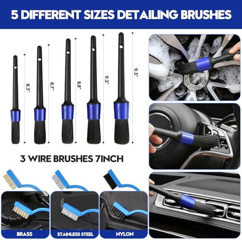 Qydipclin 38PcsB Car Detailing Kit, Car Detailing Brush Set, Car Wash Cleaning Kit, Car Detailing Brushes, Professional Car Care Kit for Interior Exterior Wheels, Blue - size: 38pcs-B
