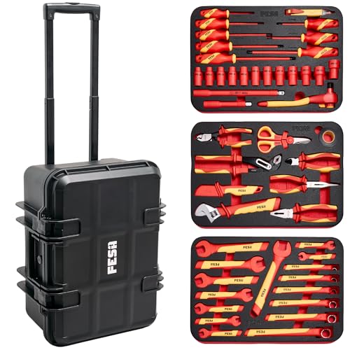 1000V Insulated Electrician Tool Bundle – 50-Piece Electrical Tool Kit with Rolling Tool Case + 6-Piece Precision Insulated Screwdriver Set | VDE/GS Certified | IEC 60900 Electrical Hand Tools