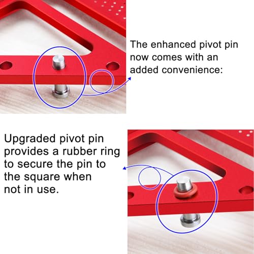 Large Carpenter Square 6.5''x5.79''Protractor Ruler with 3D Multi-Angle Measuring and Scribing Features with Anti-Lost Pin for Accurate Woodworking & Construction - color: Red