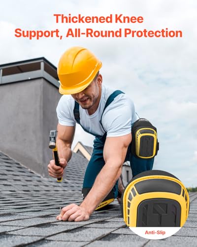 VEVOR Knee Pads for Work, Extended Heavy Duty Construction Knee Pads with 2 Extension Straps, Foam Gel Cushion, Anti-slip for Gardening Flooring Roofing and Cleaning, Men & Women, Yellow and Black