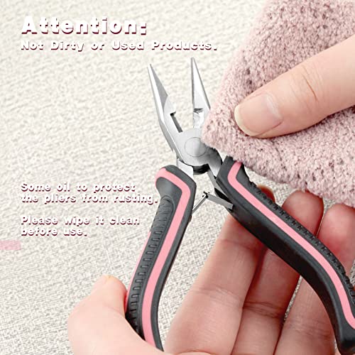 Long Nose Pliers with Serrated Jaw Small Pliers for Jewelry Making 5 Inches for Electronics, Jewelry Making, Wire Cutters for Crafts Working in Tight Areas, Pink Tool for Women - style: Long Nose Pliers