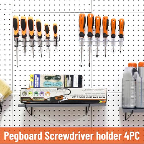 HUHOLE 4PC Pegboard Screwdriver Holder for 1/8 3/16 1/4" Pegboards - color: Black
