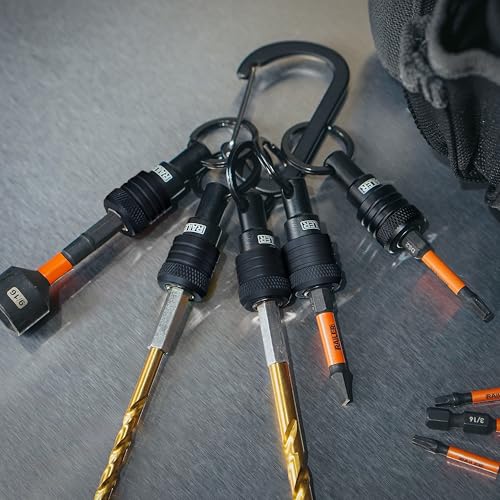 RAILER 5pk 1/4 Inch Hex Bit Holder Key Chain w/Quick Release & Carabiner - color: Black