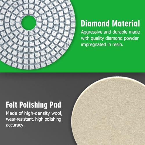 3 Inch Diamond Polishing Pads with M14 Backer Pad, 12PCS Wet/Dry Granite Stone Polish Pad Kit for Drill, Grinder, Polisher, 50-6000 Grit Diamond Sanding Pad for Concrete Marble Rock - size: 3 Inch 50-6000 Grit