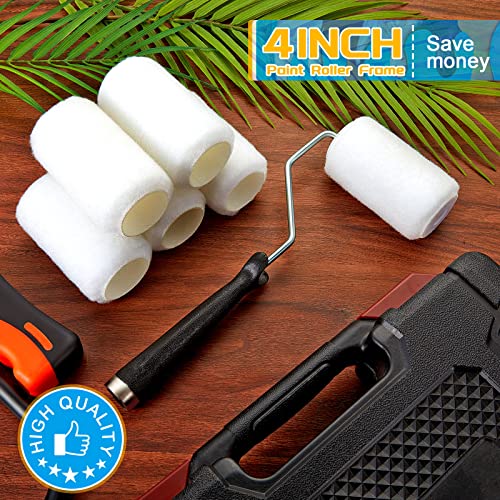 Tessco 2 Pack 4 Inch Paint Roller Kit Self Lock Roller Frame and 6 Cover Set with Durable Anti-fatigue Soft Grip Handle Paint Supplies and Tools for Home Improve Painting Walls