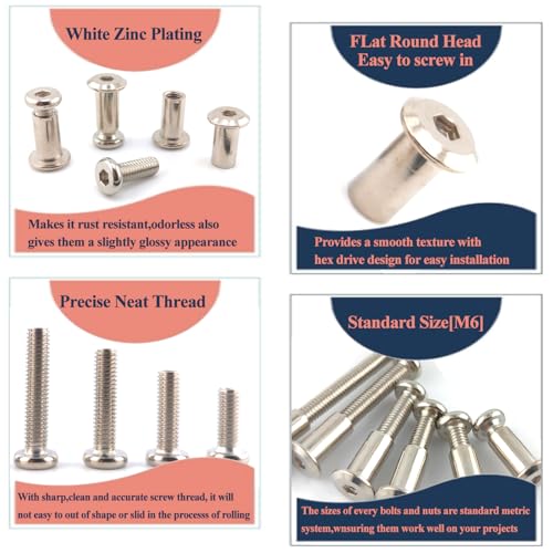 M6 x 1-1/4" Hex Drive Socket Cap Bolts Screws Kit,ALLOYPRO 30-Sets Binding Post Screws Socket Cover Connecting Bolt Fixing Post Screw for Furniture Chair Crib Table Cabinets,M6x30mm - color: Silver, size: Silver-M6*30mm-30sets
