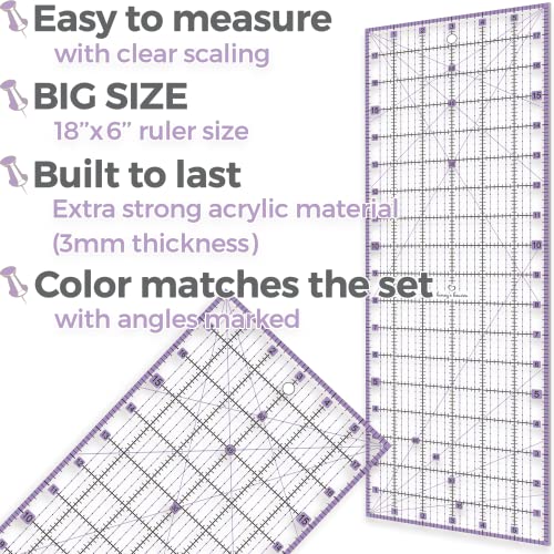 Rotary Cutter Set - Quilting Kit incl. 45mm Fabric Cutter, 5 Replacement Blades - Ideal for Crafting, Sewing, Patchworking, Crochet & Knitting (Lavender, A1 Set (36" x 24")) - color: Lavender, size: A1 (36" x 24")