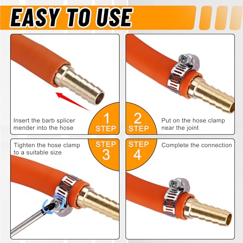 26PCS Brass Hose Barb Fittings Splicer Mender Kit with Pipe Clamp - size: 26pcs barb splicer