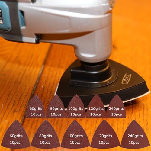 XXGO 105 Pcs Oscillating Multi Tool Finger Triangle Sanding Pads Kits - size: 3-1/8 Inch Triangle & 2 Inch Finger Kit - 105 Pcs