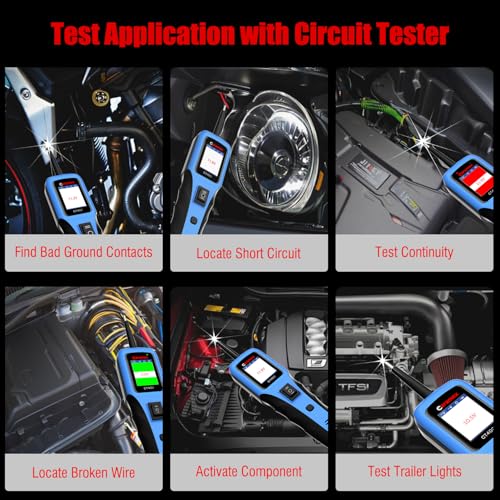 Automotive Power Circuit Probe Tester 12-24V Trailer Light Tester 40FT Cord Resistance&Duty Cycle Digital Multimeter Short&Open Finder Reverse Protection Auto Diode Electrical Diagnostic Kit