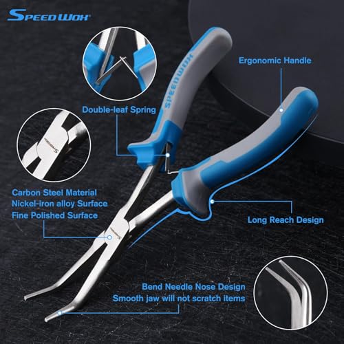 SPEEDWOX Long Reach Bent Needle Nose Pliers with Smooth Jaw Extra Long Nose Precision Wire Looping Pliers Needle Remover Pliers for Hard to Reach Narrow Spaces Jewelry Making Tools Fishing Tools - style: Bent Needle Nose Pliers Smooth Jaw