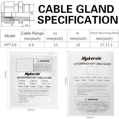MAKERELE NPT 3/8” 12 Pack Grey Nylon Cable Glands Grey - color: Grey, size: 3/8" 12pcs BAG