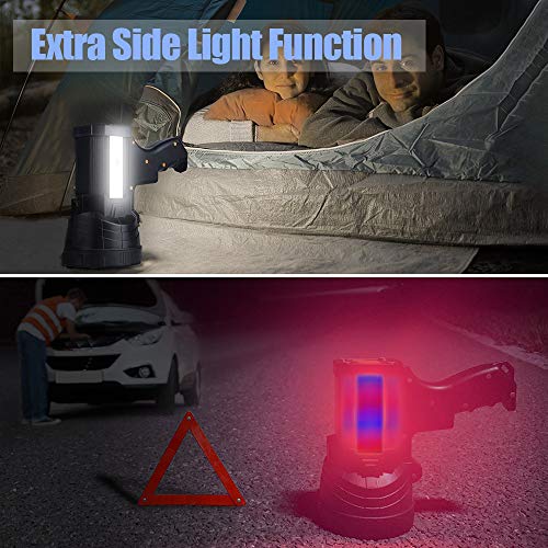 YIERBLUE Rechargeable Spotlight, Super Bright 2000,000 High Lumen LED Handheld Spotlight Long Lasting Large Flashlight Searchlight and Flood Camping Flashlight with Foldable Tripod Black - color: Black