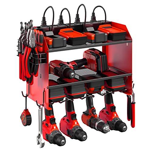 CCCEI Wall Mount Modular Tool Charging Organizer, Red, 1 Pack, 3 Tier. - color: Red