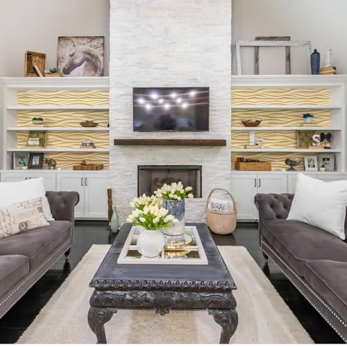 STICKGOO Wave 3D Wall Panels, Light Oak, 19.7''x19.7'', Pack of 12 - color: Light Oak