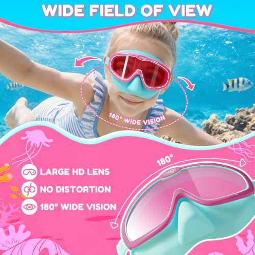 Seago Kids Swim Goggles with Nose Cover 2 Pack for 3-14 Anti-Fog Clear View - color: Blue Green & Blue Pink