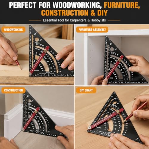 Carpenter Square 7 Inch – Adjustable Rafter Square with Laser-Engraved Scales, Aluminum Alloy Combination Framing Square for Woodworking, Angle Measurement, Saw Guide & DIY Projects