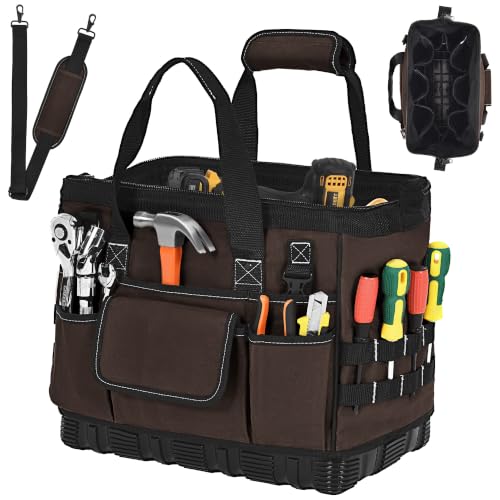 Heavy Duty Canvas Tool Bag, Wide Mouth Tool Tote Organizer - color: Dark Grey