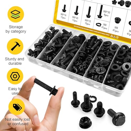 164PCS M8 Flange Hex Bolt Assortment Kit, M8-1.25 x 16/20/25/30 mm - size: M8 164pcs