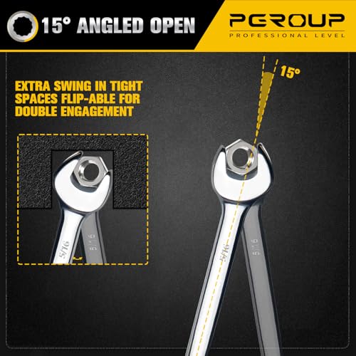 5/16" SAE Combination Wrench, CR-V Steel with Mirror Polish, 12-Point Design, 15-Degree Offset, Perfect for Auto Repair, Household, Car & Truck Emergency - size: 5/16"