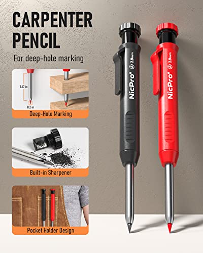Nicpro 11 Pack Carpenter Pencil Set with Sharpener, Pencil for Construction - size: 15 Pack
