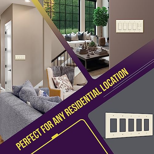 ENERLITES 5-Gang Mid-Size Decorator Switch Outlet Wall Plate Cover, 1 Pack - color: Light Almond, size: Mid-size