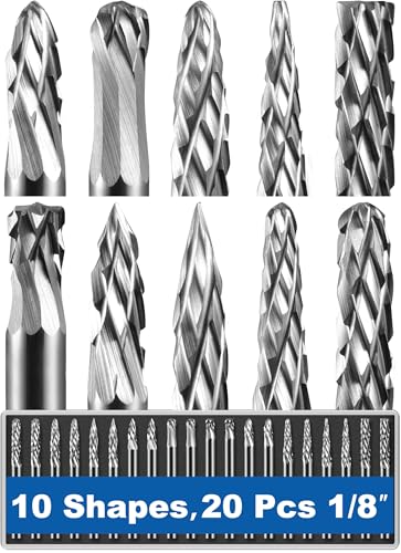 Sworker 20 Pcs Carbide Burr Set 1/8" Shank Compatible with Dremel Bits Rotary Tools Attachment Kit Rasp Drill File Accessories Metal Wood Stone Steel Grinding Carving Cutting Polishing Solid Tungsten