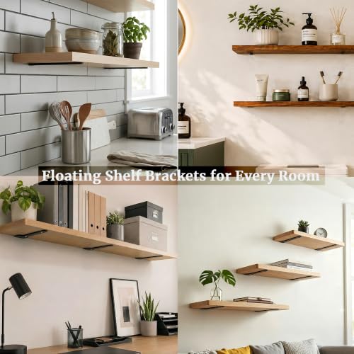 4 Pack Floating Shelf Brackets 8 Inch Black Metal Hidden L Supports - size: 4 Pack