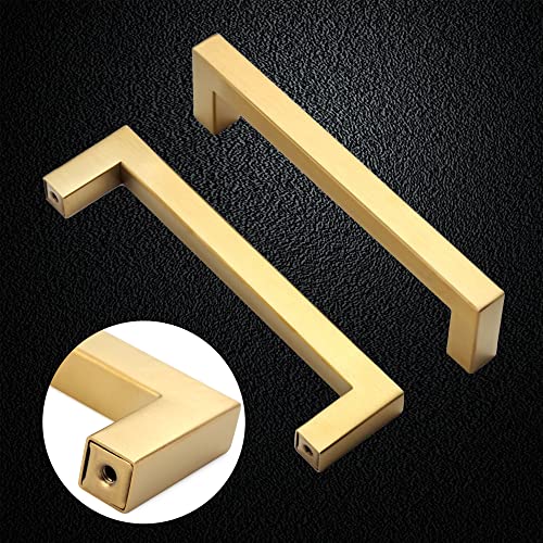 Cabinet Pulls Gold Cabinet Handles Square Drawer Pulls, 10 Pack 7-1/2 Inch Stainless Steel Kitchen Door Cupboard Cabinet Handles, Drawer Hardware Handles, 192mm Hole Centers - color: Gold, size: Two Hole - 7-1/2 inch Hole Centers(192mm)