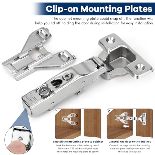 10 Pack 1/2'' Overlay Soft Close Hidden Cabinet Hinges, 105 Degree 3D Adjustable Clip On Plate Concealed Kitchen Cupboard Door Hinges with Screws - size: 1/2'' Overlay