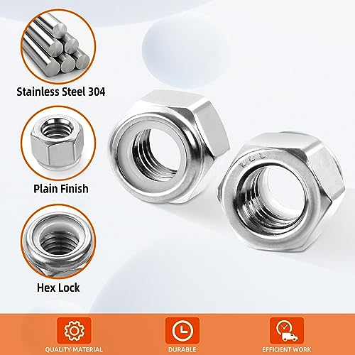 3/8-16 Nylon Insert Hex Lock Nuts Locknuts, 304 Stainless Steel 18-8, Bright Finish, 25 PCS - color: Silver, size: 3/8-16